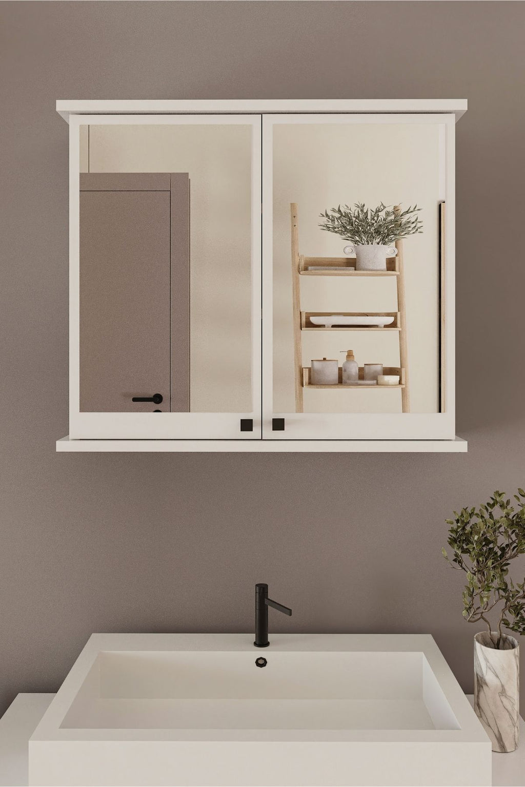 AD-1 Banyo Dolabı, 2 Kapaklı Beyaz Lavabo Üstü Aynalı Banyo Dolabı, Çok Amaçlı Dolap
