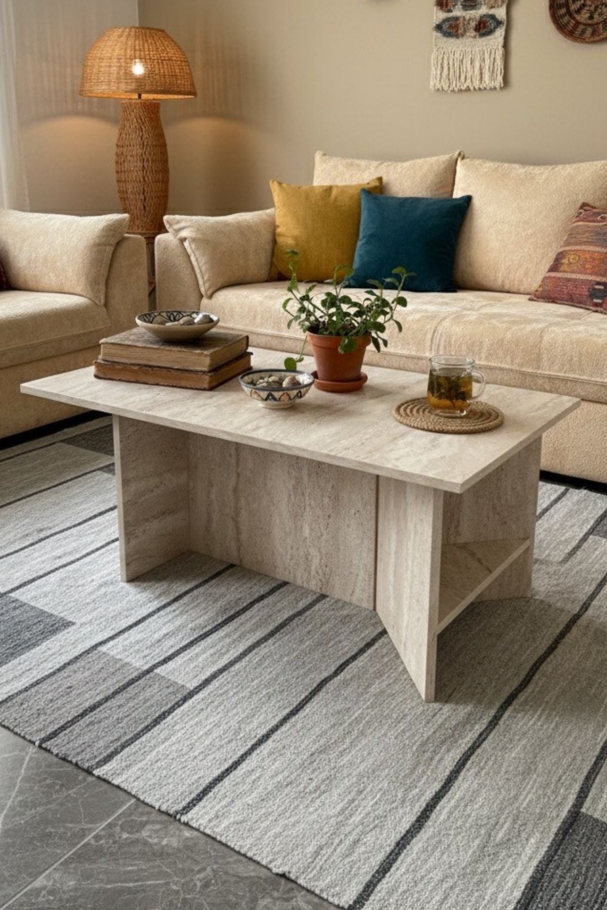 OS-1 İskandinav Raflı Orta Sehpa - Traverten