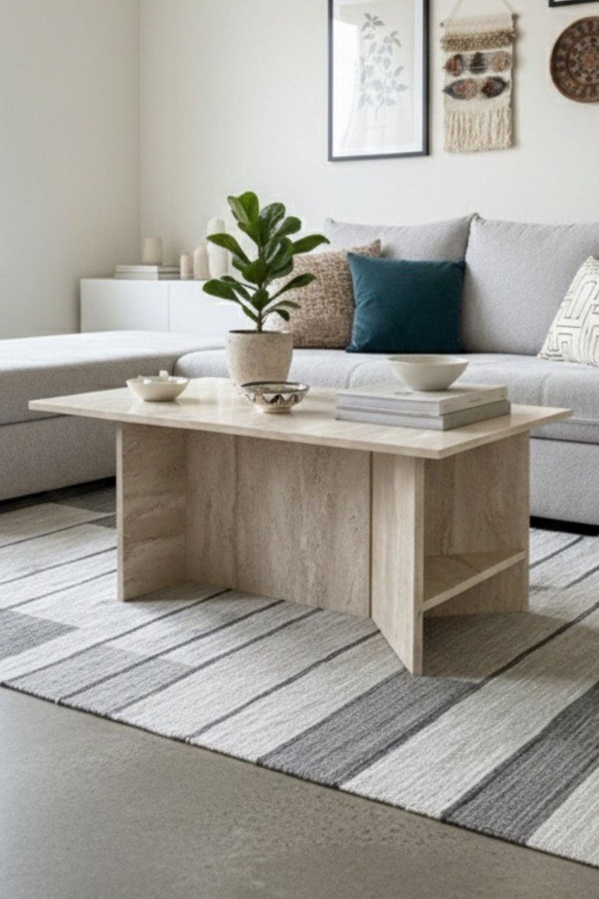 OS-1 İskandinav Raflı Orta Sehpa - Traverten