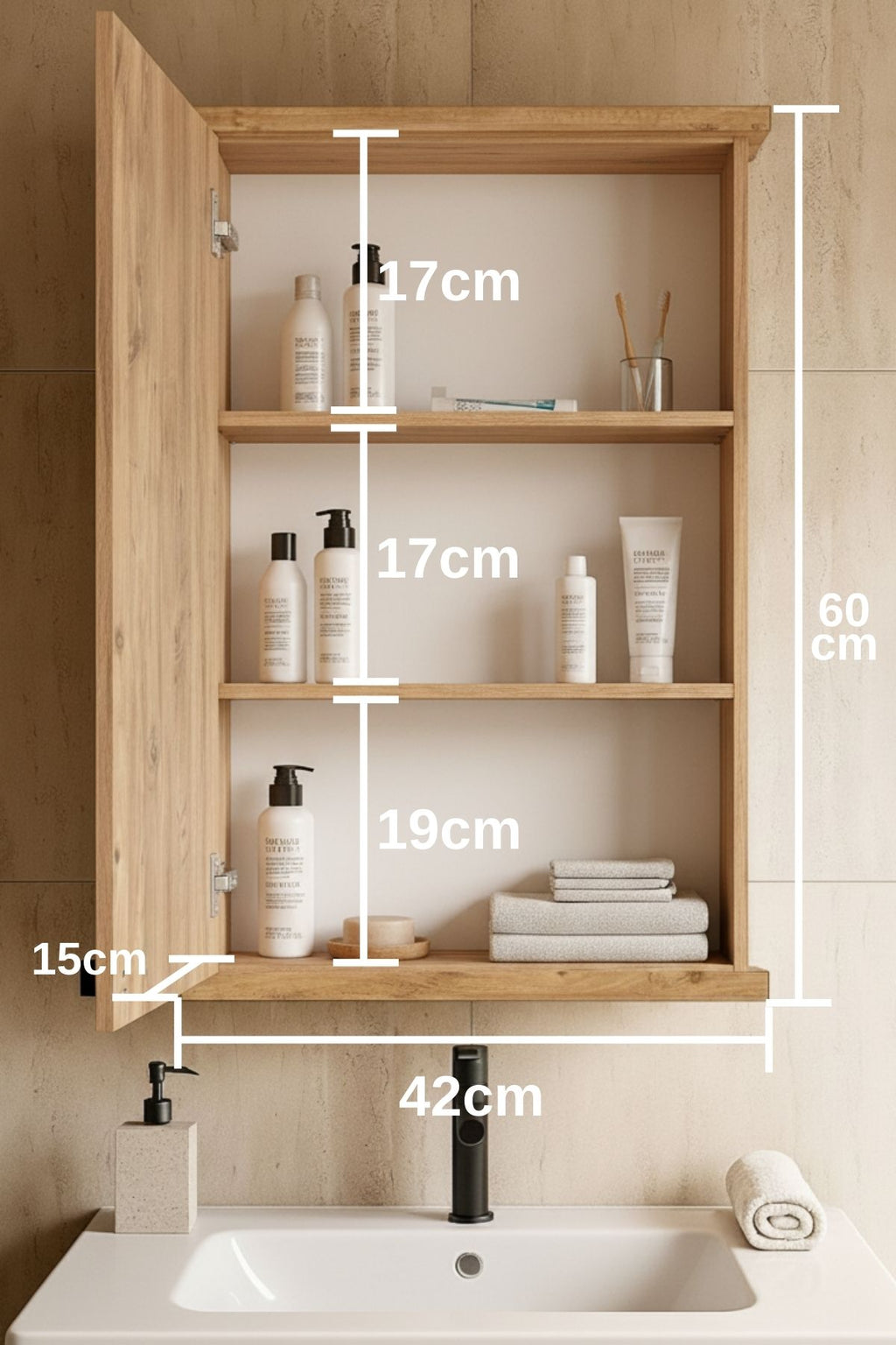 AD-2 Banyo Dolabı, Tek Kapaklı Lavabo Üstü Aynalı Banyo Dolabı - Atlantik Çam