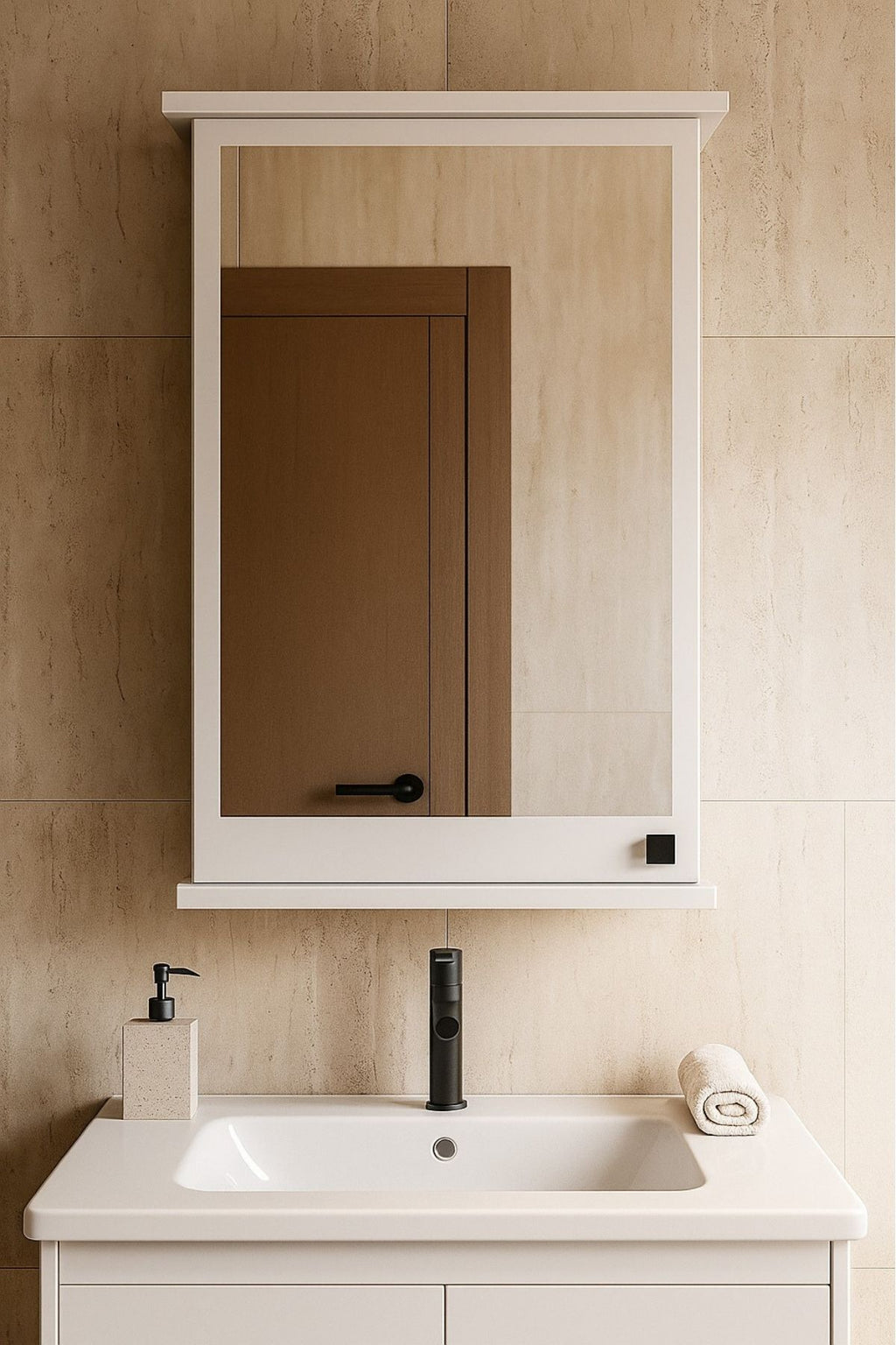 AD-2 Banyo Dolabı, Tek Kapaklı Lavabo Üstü Aynalı Banyo Dolabı - Beyaz