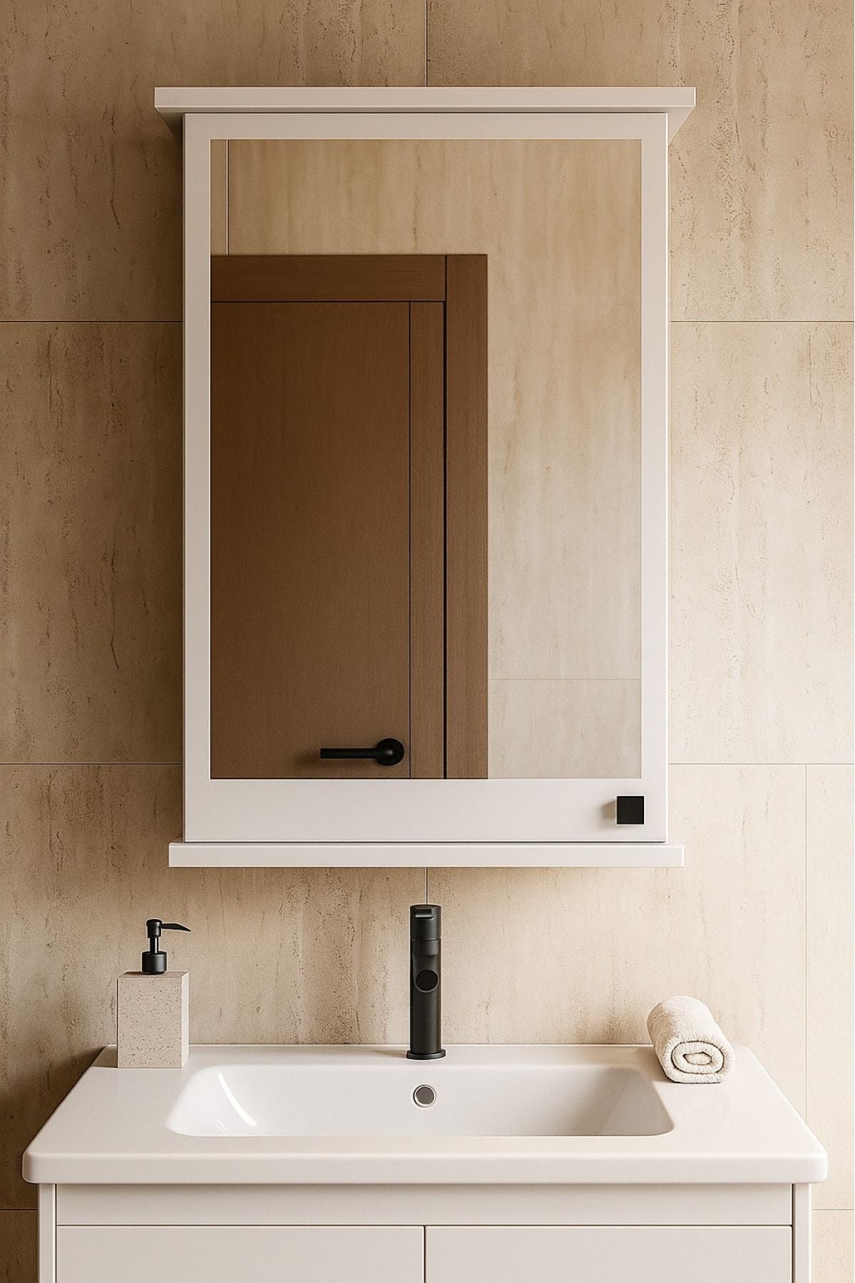 AD-2 Banyo Dolabı, Tek Kapaklı Lavabo Üstü Aynalı Banyo Dolabı - Beyaz