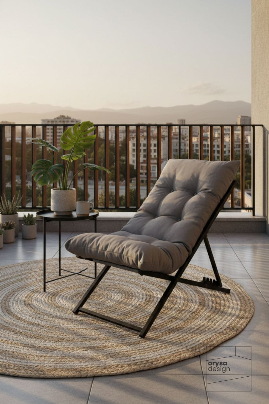 SZ-1 Metal Ayaklı Katlanabilir Minderli Şezlong - Gri