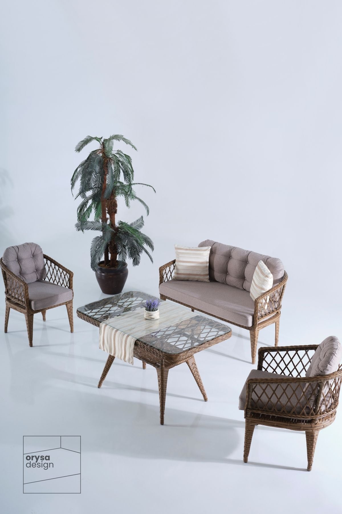Rattan Bahçe & Balkon Oturma Takımı 2+1+1+Sehpa - Kahverengi (BT-1)