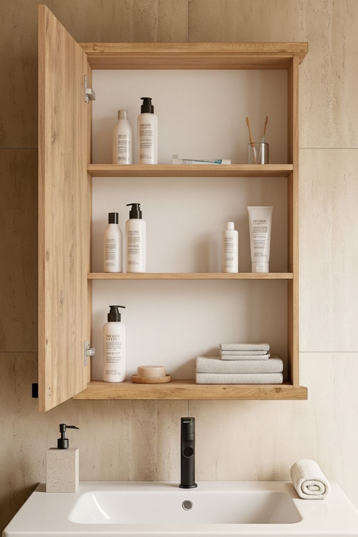 AD-2 Banyo Dolabı, Tek Kapaklı Lavabo Üstü Aynalı Banyo Dolabı - Atlantik Çam