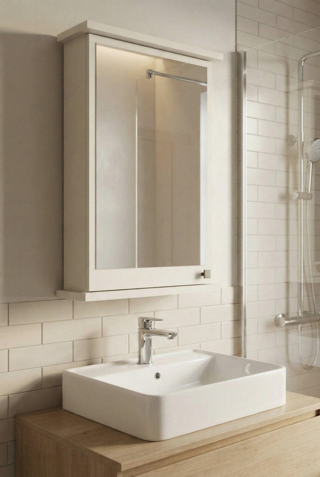 AD-2 Banyo Dolabı, Tek Kapaklı Lavabo Üstü Aynalı Banyo Dolabı - Beyaz