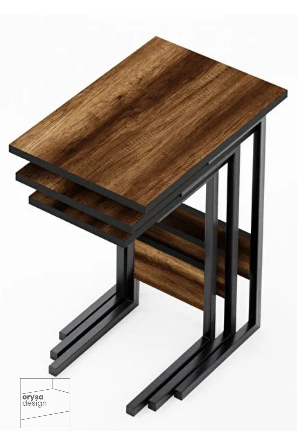 ZS-3 Metal Ayaklı 3'lü Zigon Sehpa Seti, Barok Ceviz