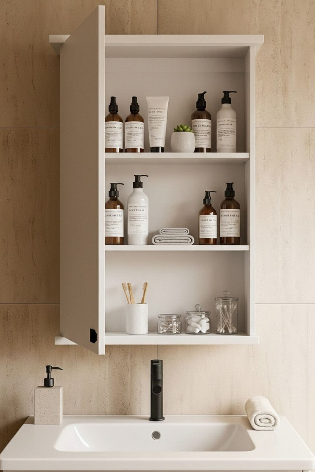 AD-2 Banyo Dolabı, Tek Kapaklı Lavabo Üstü Aynalı Banyo Dolabı - Beyaz