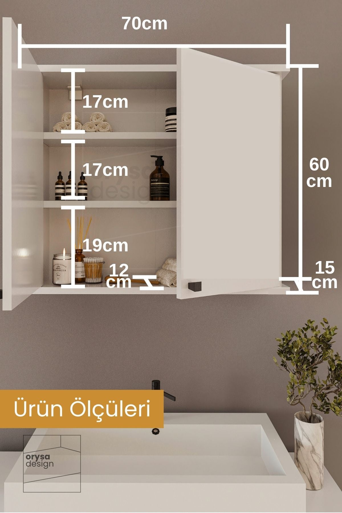 BD-1 Aynasız Banyo Dolabı, Duvar Dolabı - Beyaz