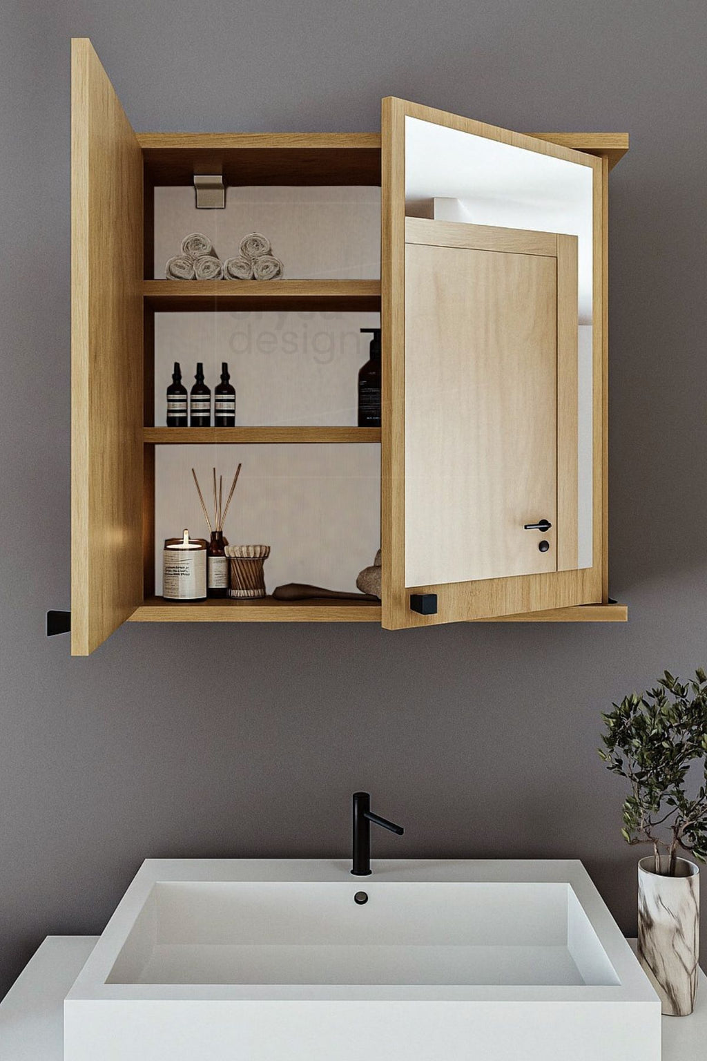 AD-1 Banyo Dolabı, 2 Kapaklı Lavabo Üstü Aynalı Banyo Dolabı - Atlantik Çam