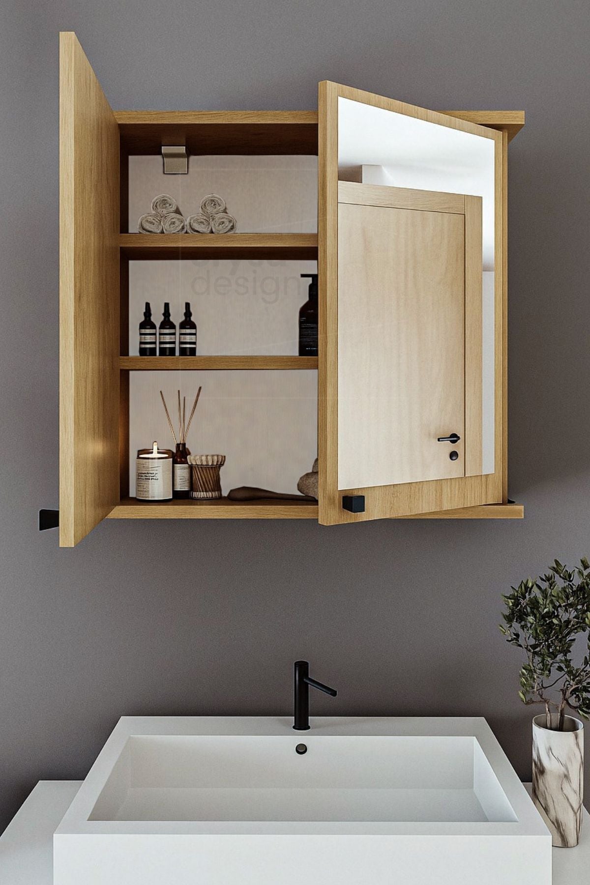 AD-1 Banyo Dolabı, 2 Kapaklı Lavabo Üstü Aynalı Banyo Dolabı - Atlantik Çam