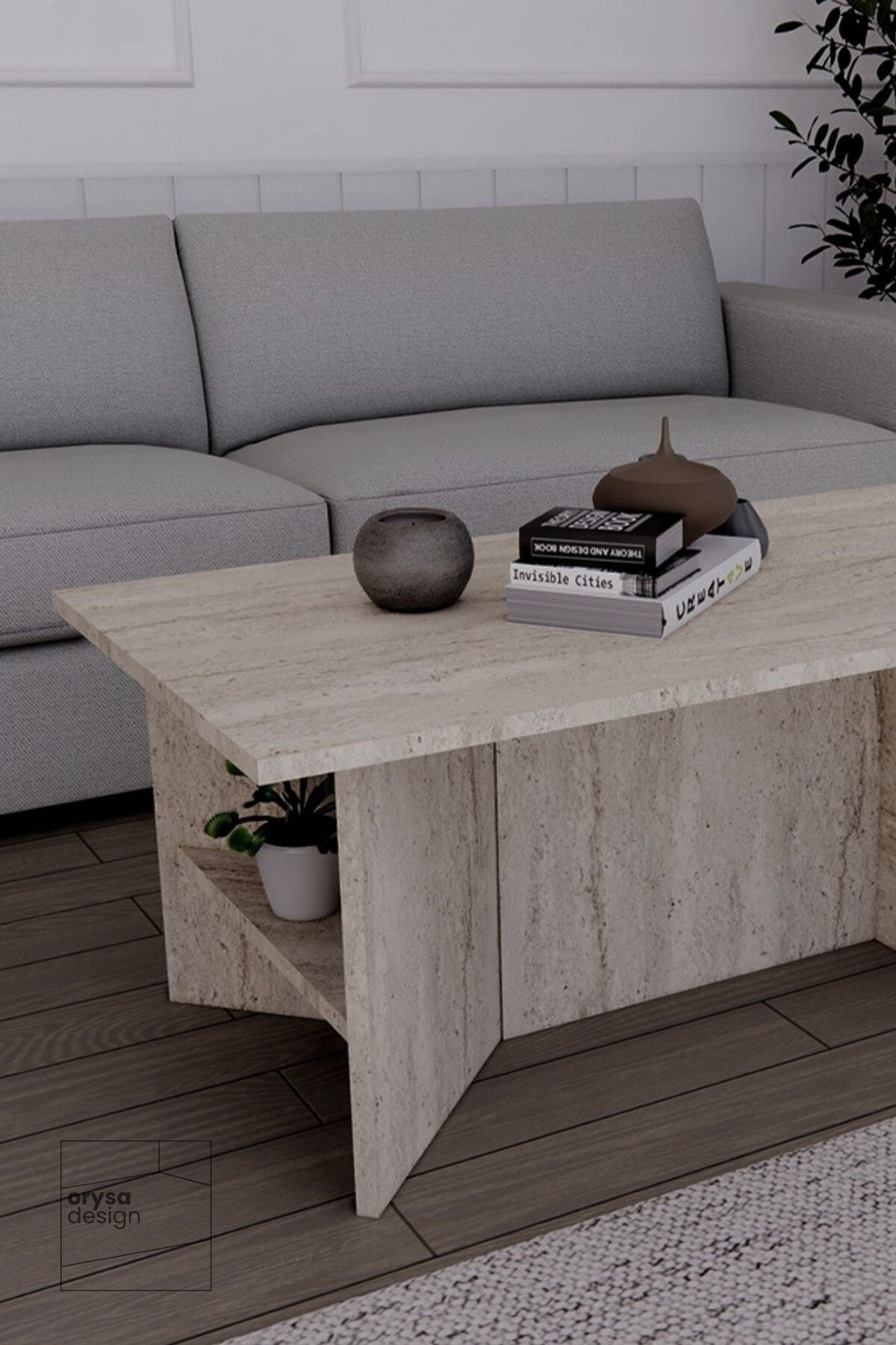 OS-1 İskandinav Raflı Orta Sehpa - Traverten