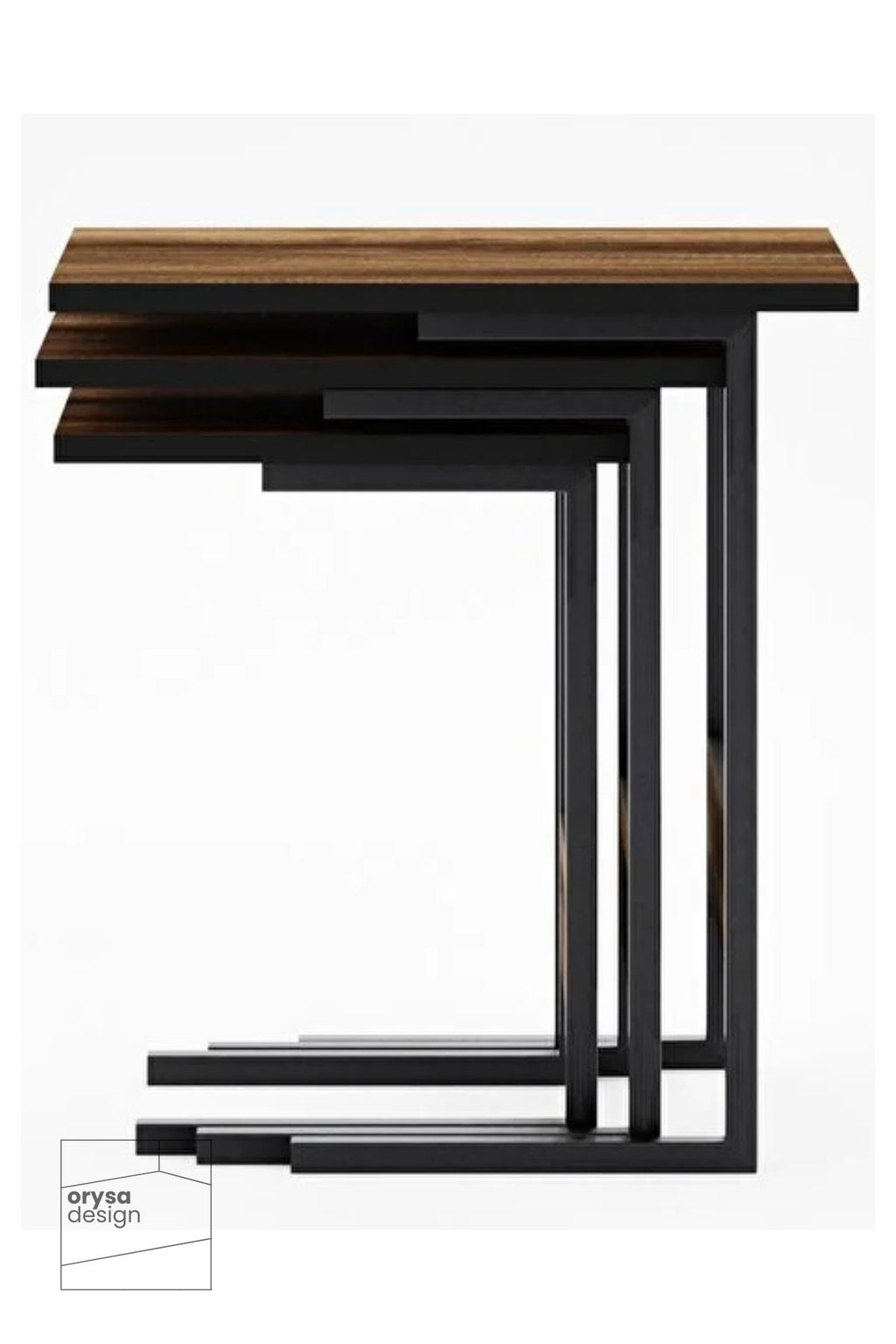 ZS-3 Metal Ayaklı 3'lü Zigon Sehpa Seti, Barok Ceviz