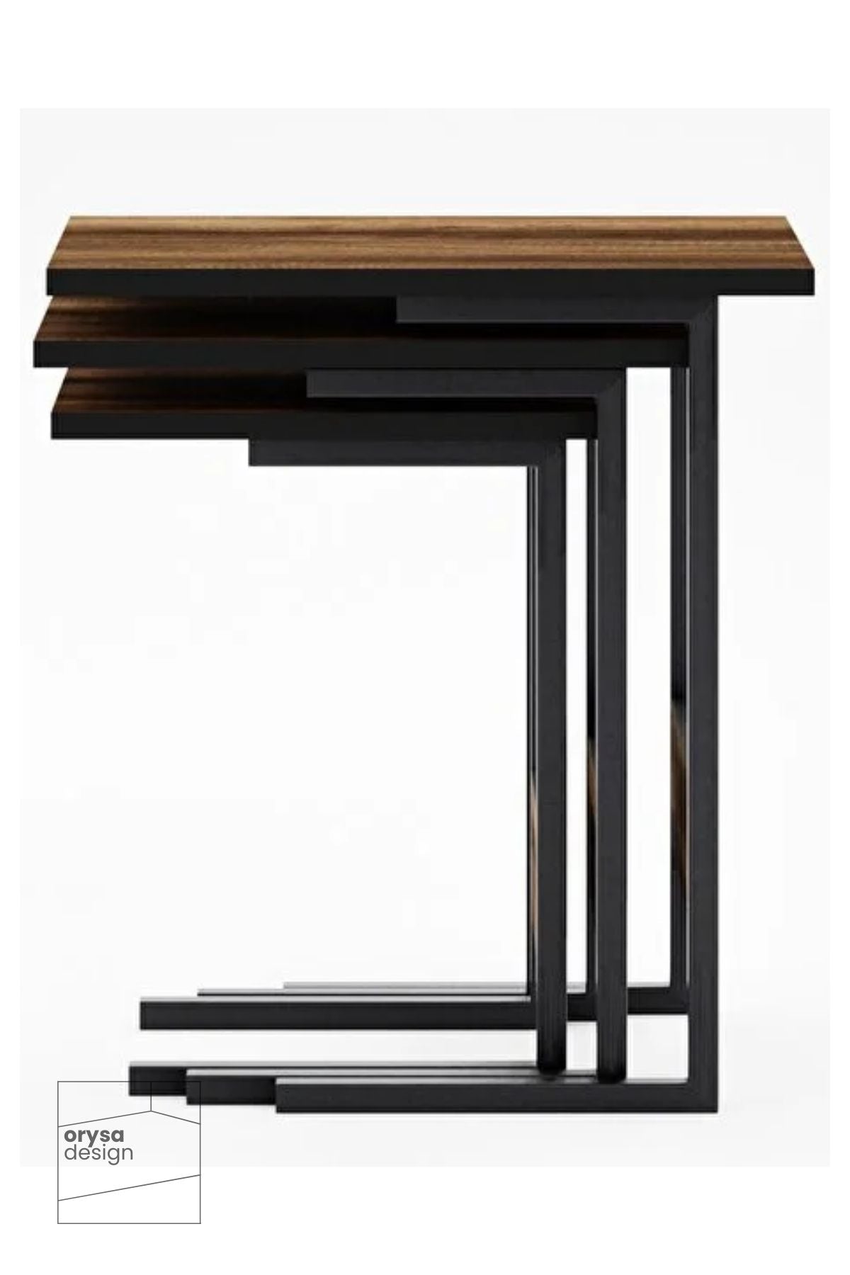 ZS-3 Metal Ayaklı 3'lü Zigon Sehpa Seti, Barok Ceviz