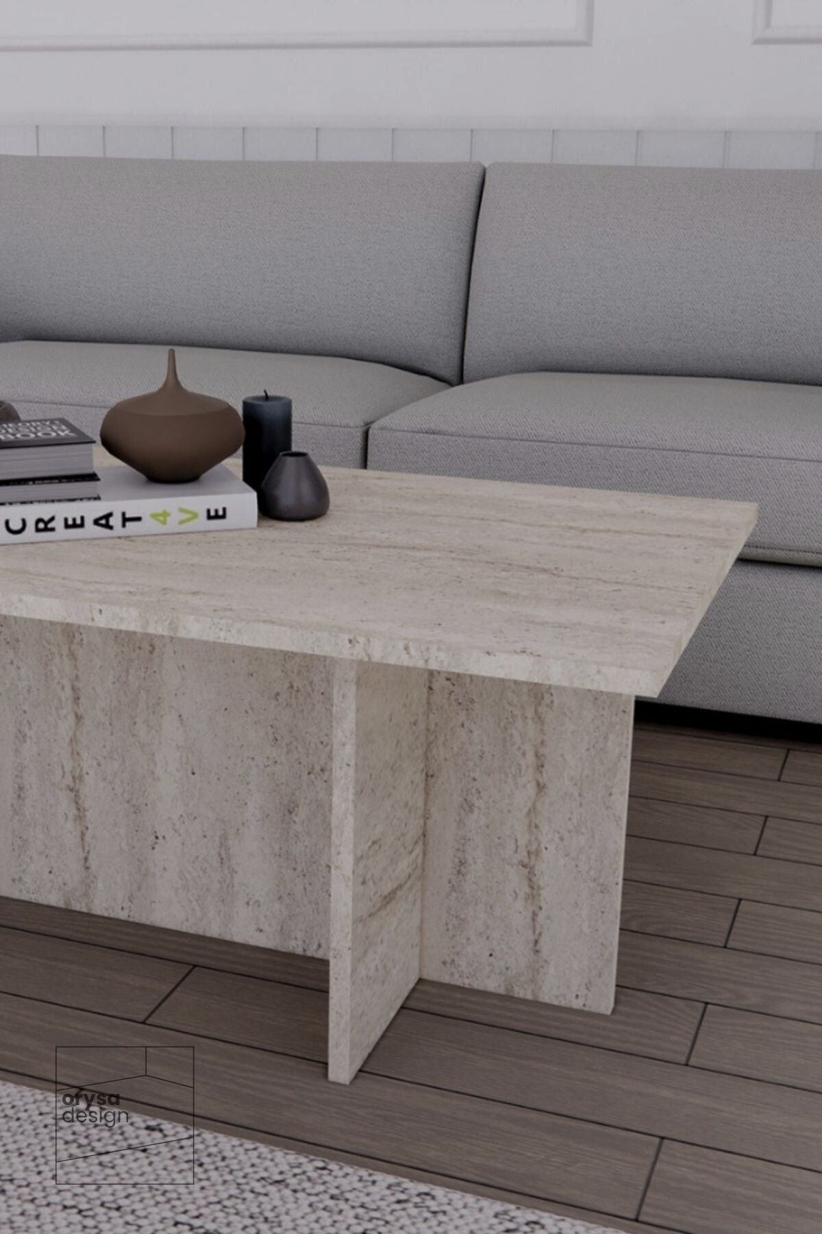 OS-1 İskandinav Raflı Orta Sehpa - Traverten