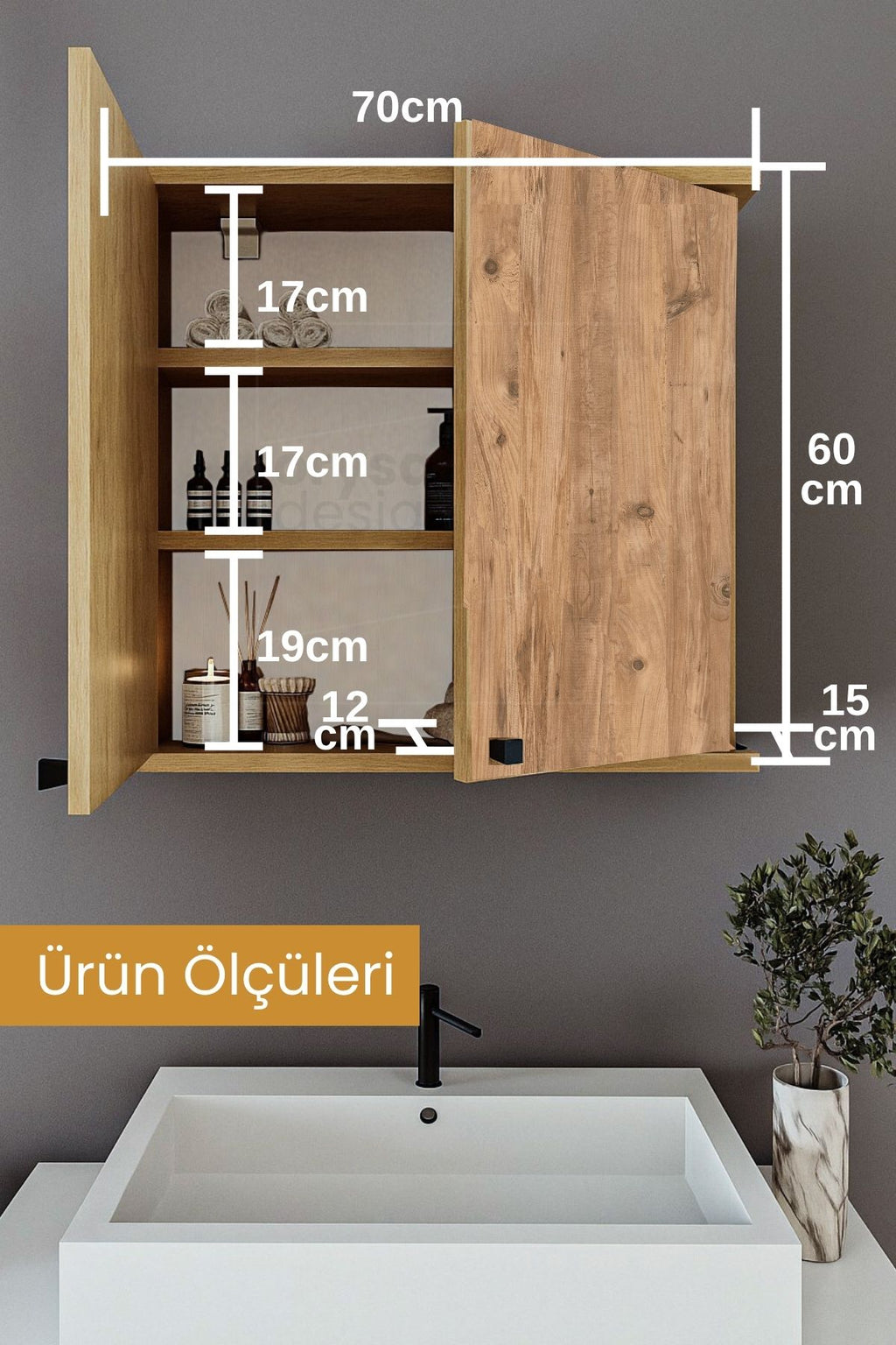 BD-1 Aynasız Banyo Dolabı, Duvar Dolabı - Atlantik Çam