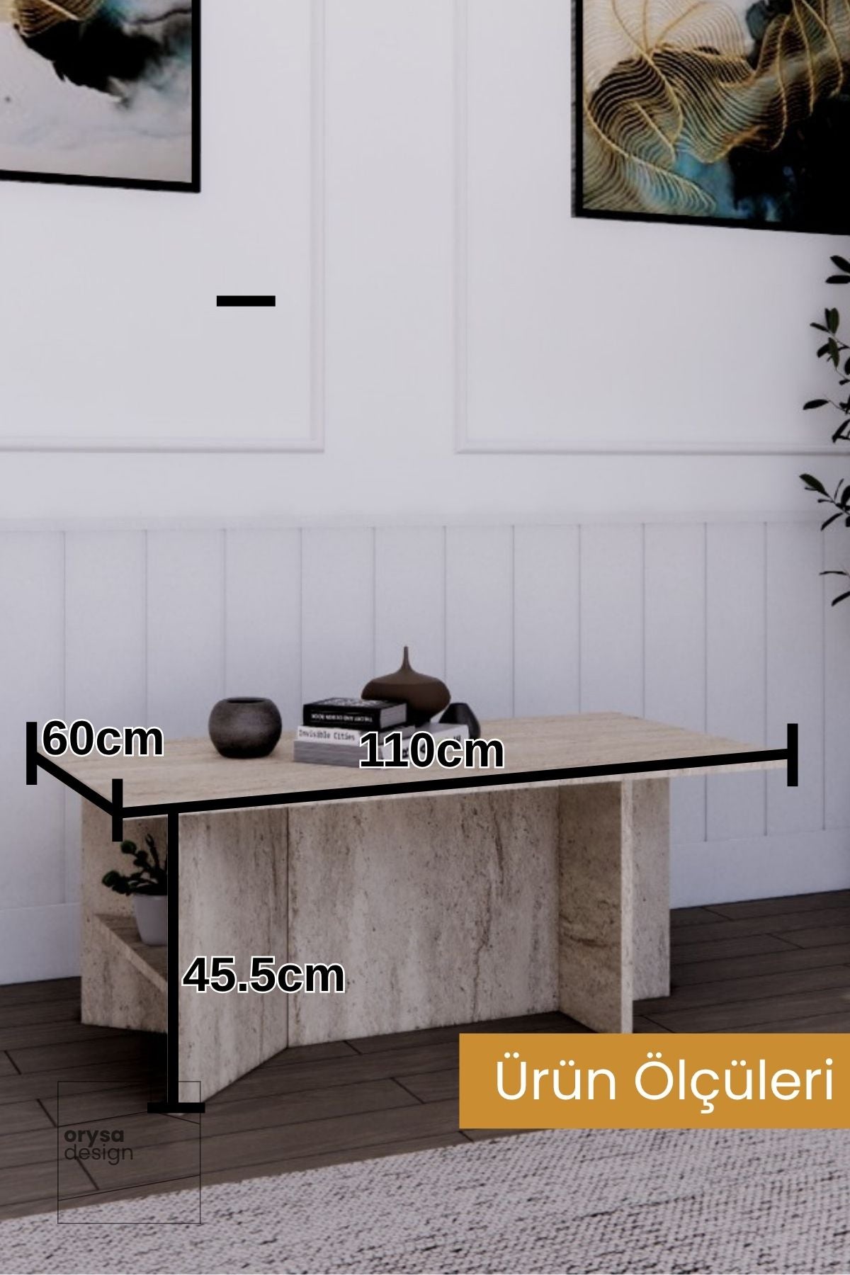 OS-1 İskandinav Raflı Orta Sehpa - Traverten