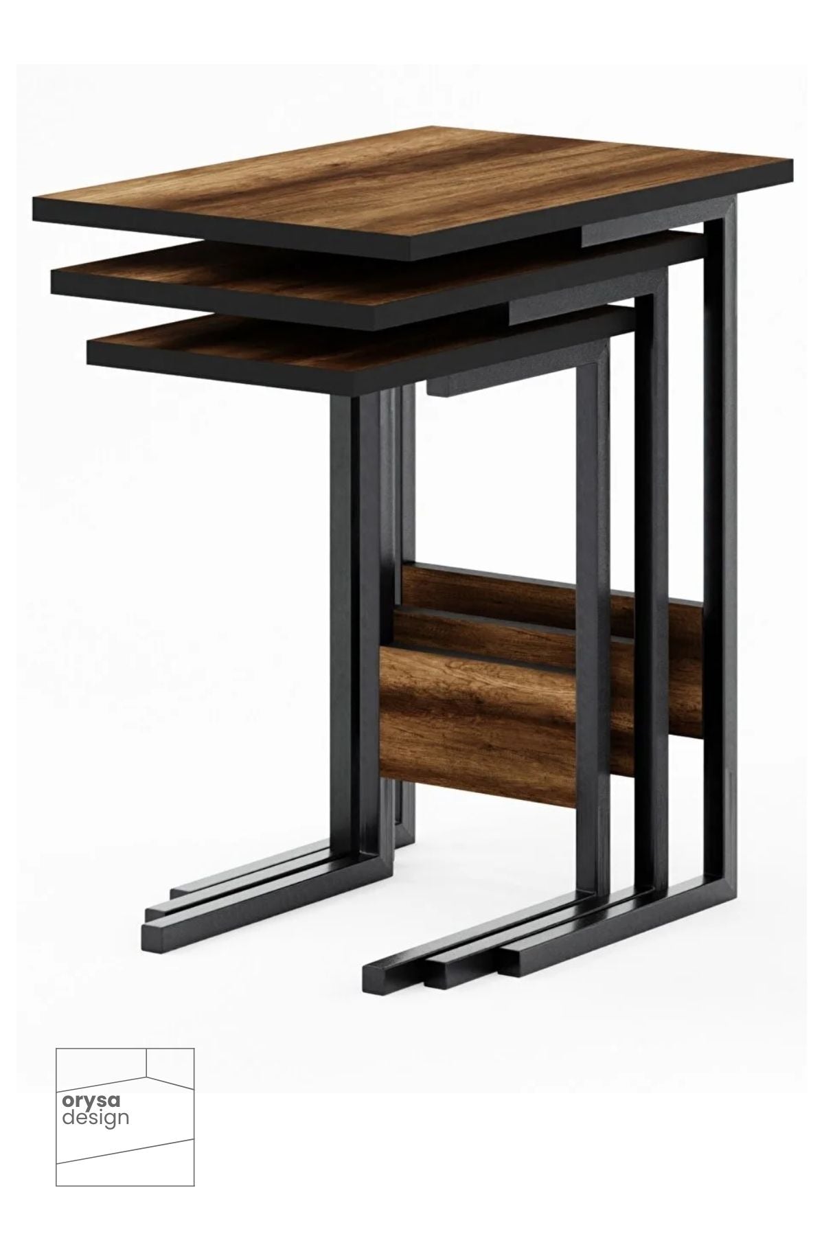 ZS-3 Metal Ayaklı 3'lü Zigon Sehpa Seti, Barok Ceviz