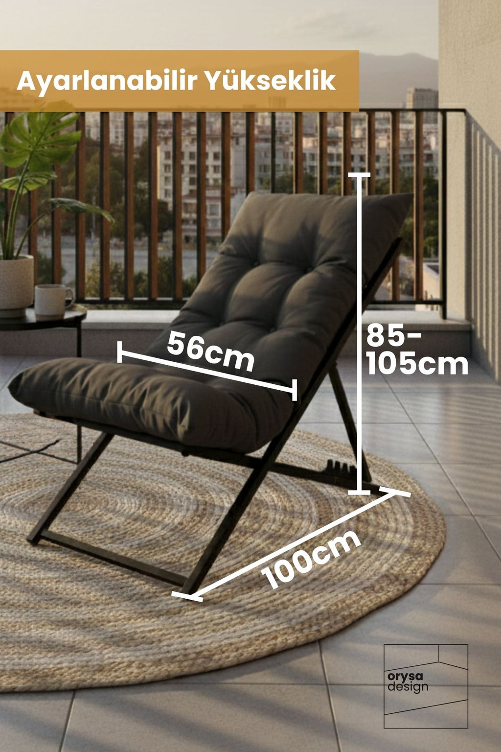 SZ-1 Metal Ayaklı Katlanabilir Minderli Şezlong - Antrasit