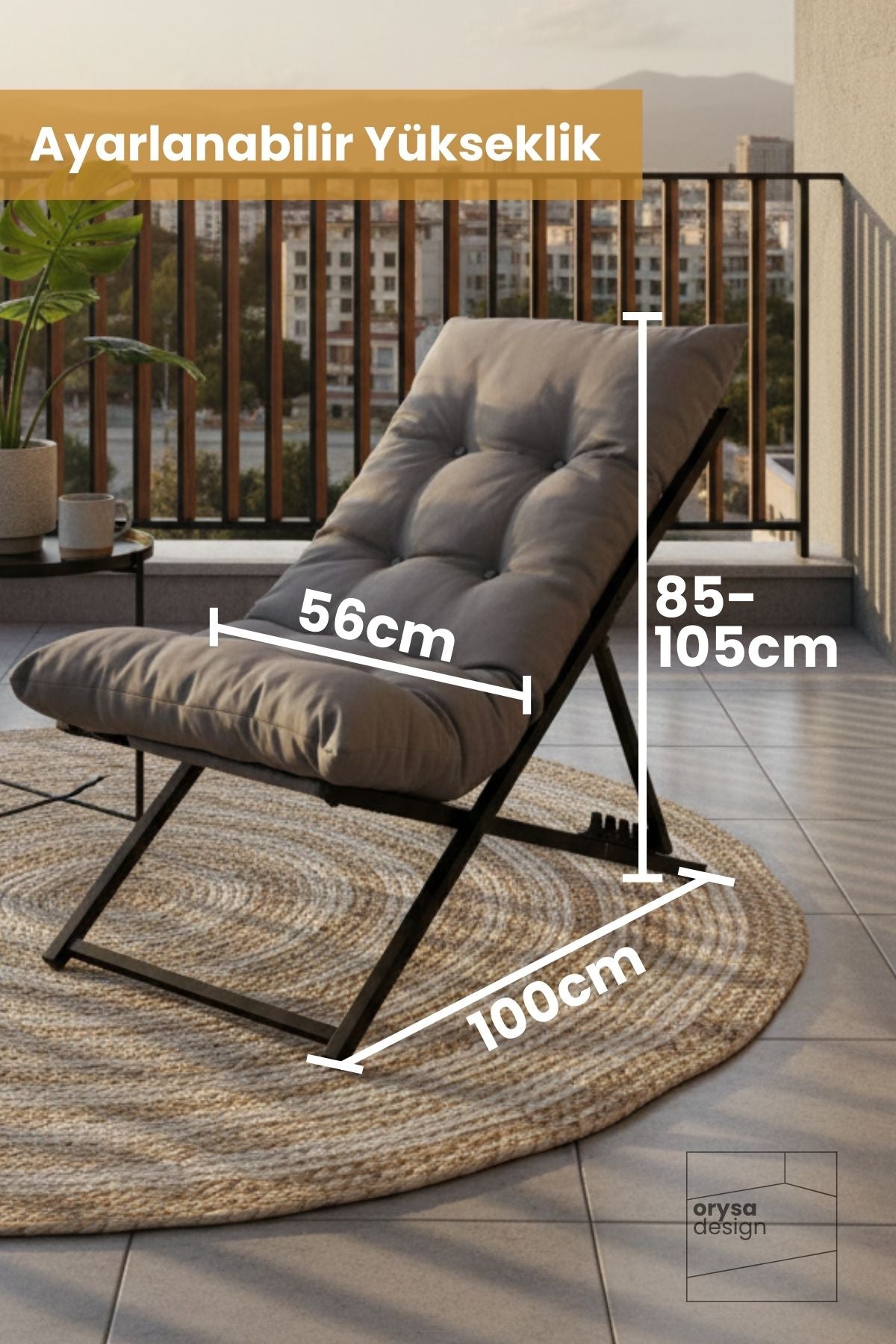 SZ-1 Metal Ayaklı Katlanabilir Minderli Şezlong - Gri